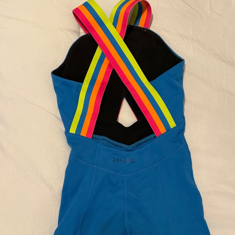 Vibrant Blue Kids Jumpsuit with Rainbow Straps - Picture 2 of 3
